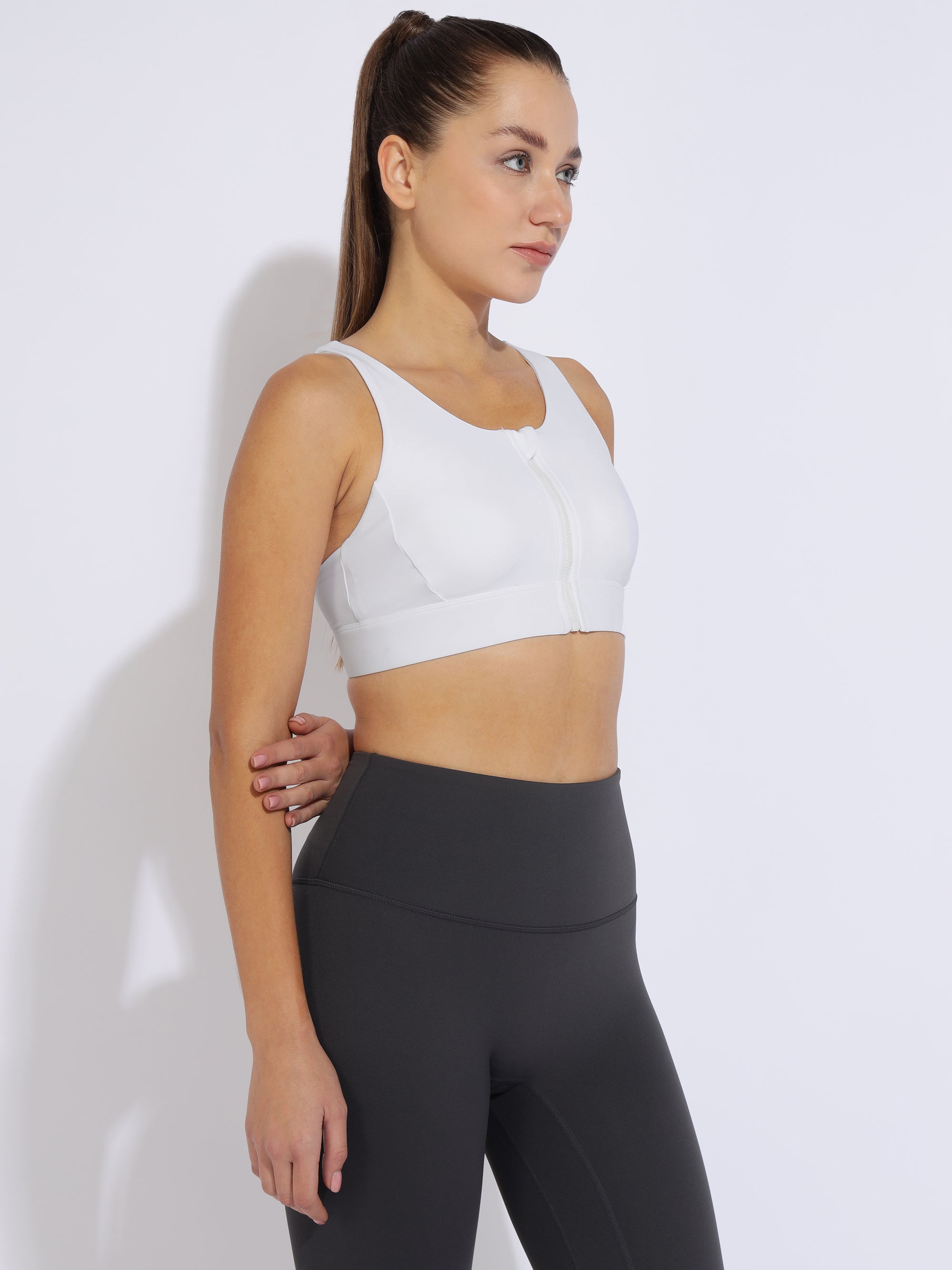 Front Zipper Sports Bra (Ivory)